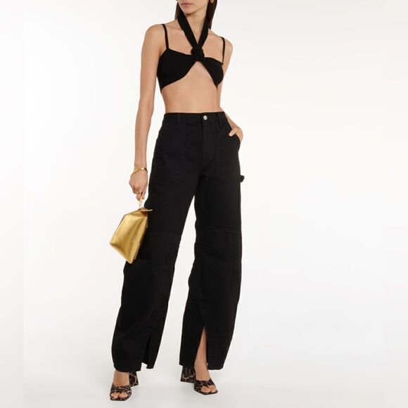 Attico The Attico NWT Mali Halter Neck Rib Crop Top Black Size 6 $390 - Picture 4 of 7